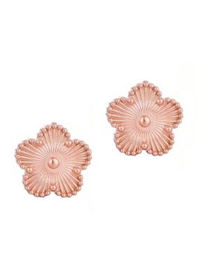 Adornia Tarnish Resistant 14k Rose Gold Plated 5-Leaf Clover Stud Earrings, Pink