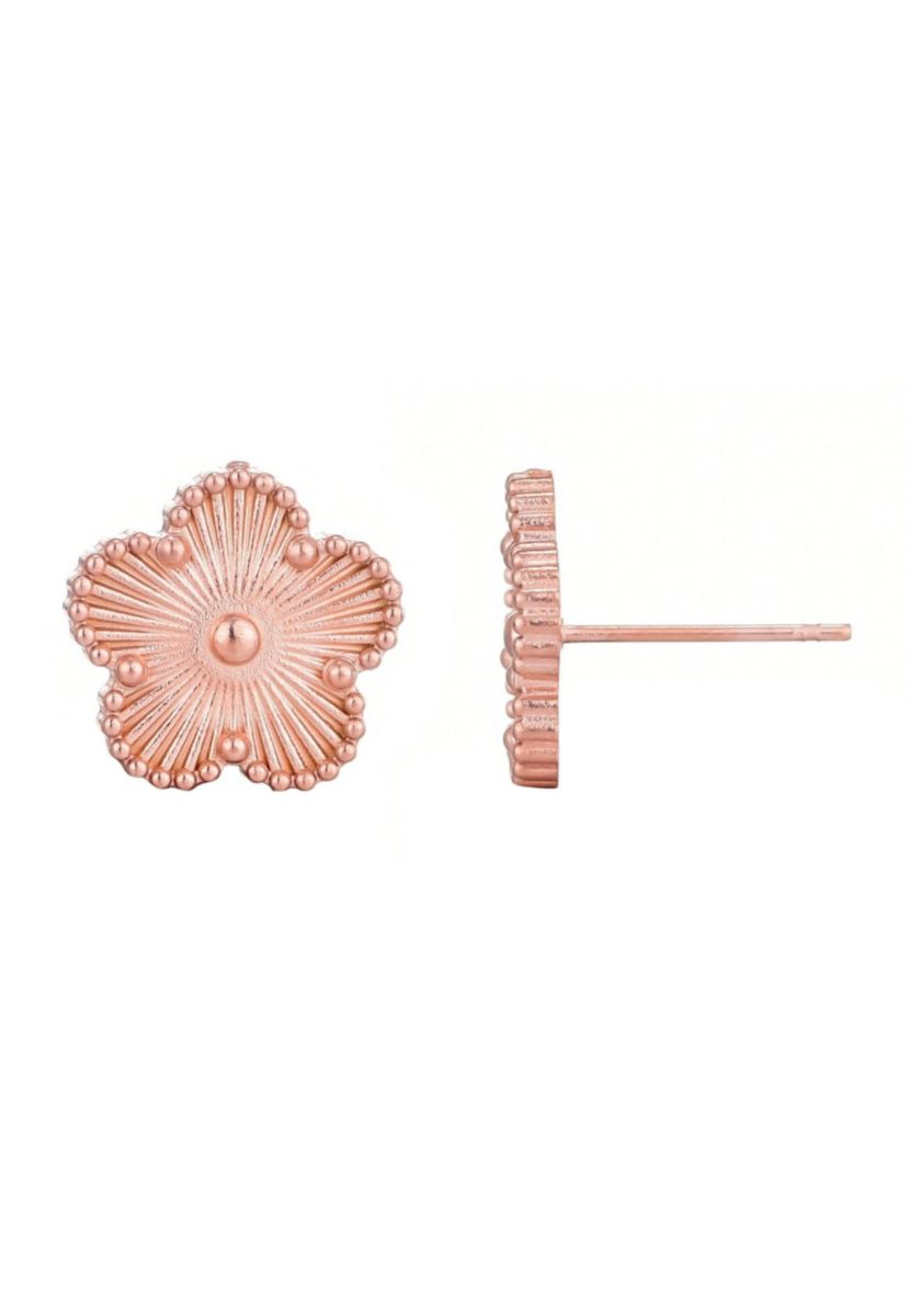 Tarnish Resistant 14k Rose Gold Plated 5-Leaf Clover Stud Earrings