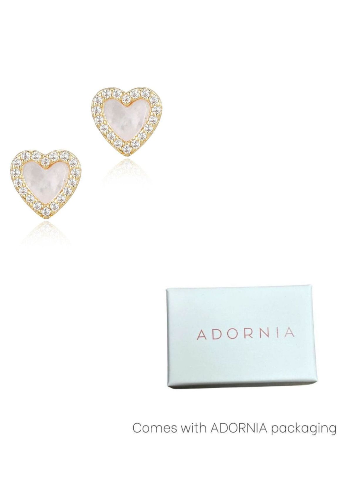 14k Gold Plated Mother of Pearl Mini Halo CZ Heart Studs