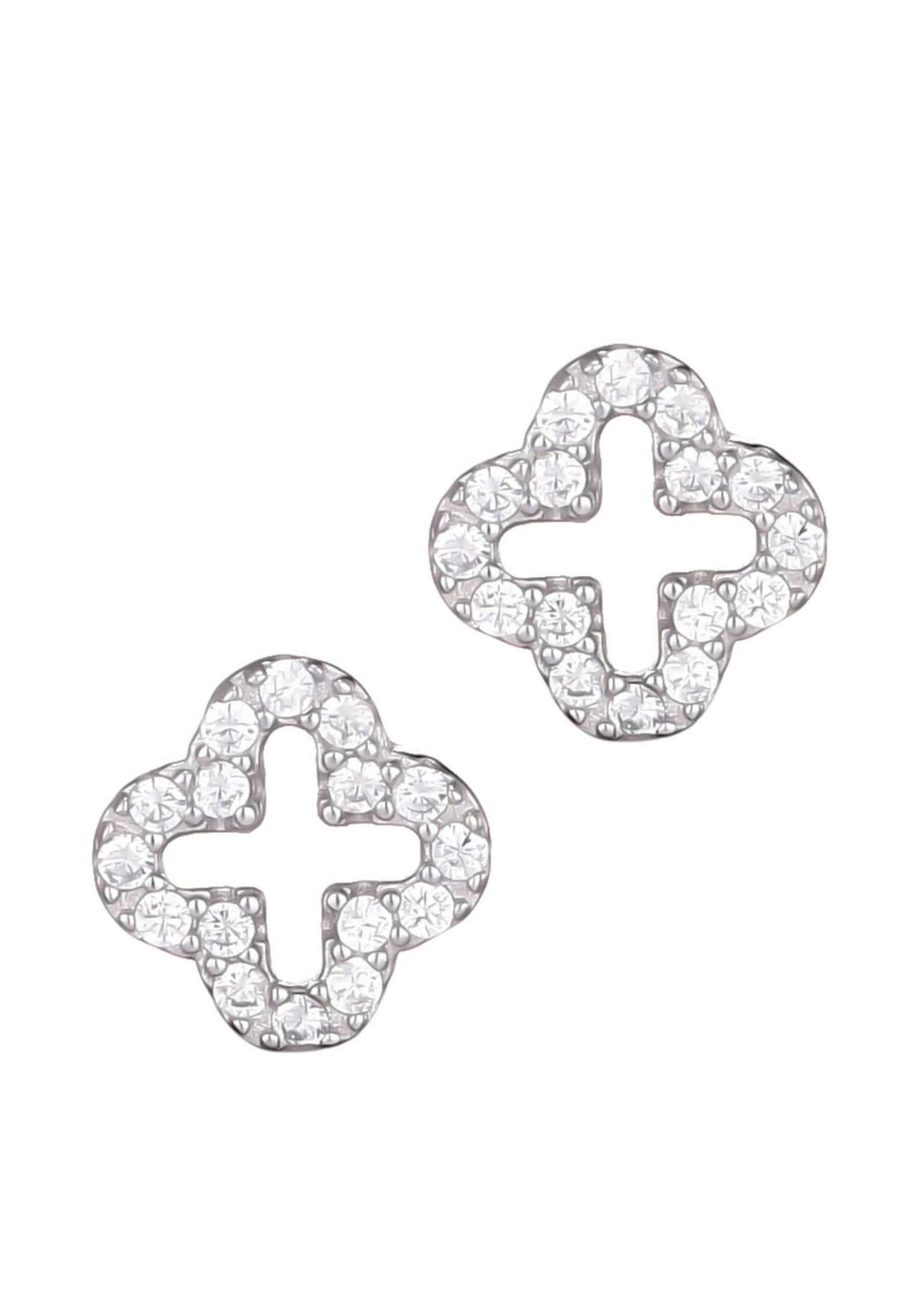 .925 Sterling Silver Mini Clover CZ Outline Studs
