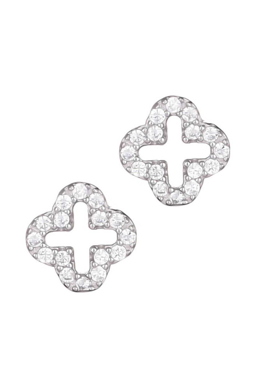 .925 Sterling Silver Mini Clover CZ Outline Studs