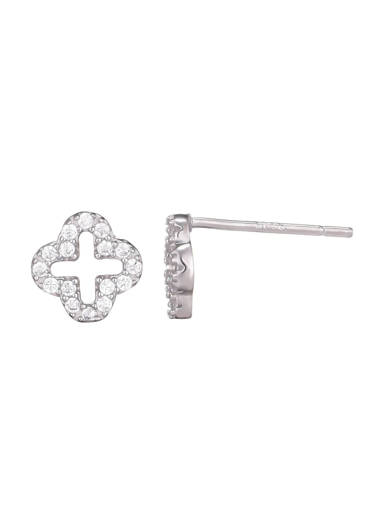 .925 Sterling Silver Mini Clover CZ Outline Studs