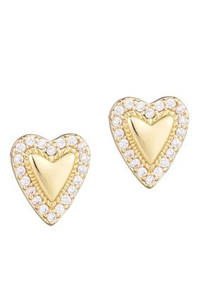 Adornia 14k Gold Plated Puffy Mini Halo CZ Heart Stud Earrings