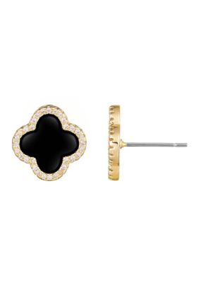 Adornia 14k Gold Plated Black Halo CZ Clover Stud Earrings