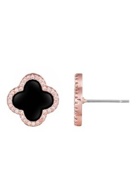 Adornia 14k Rose Gold Plated Black Halo CZ Clover Stud Earrings