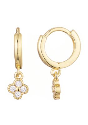 Adornia 14k Gold Plated Extra Mini CZ Clover Dangle Huggie Earrings