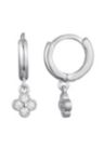 Silver Plated Extra Mini CZ Clover Dangle Huggie Earrings