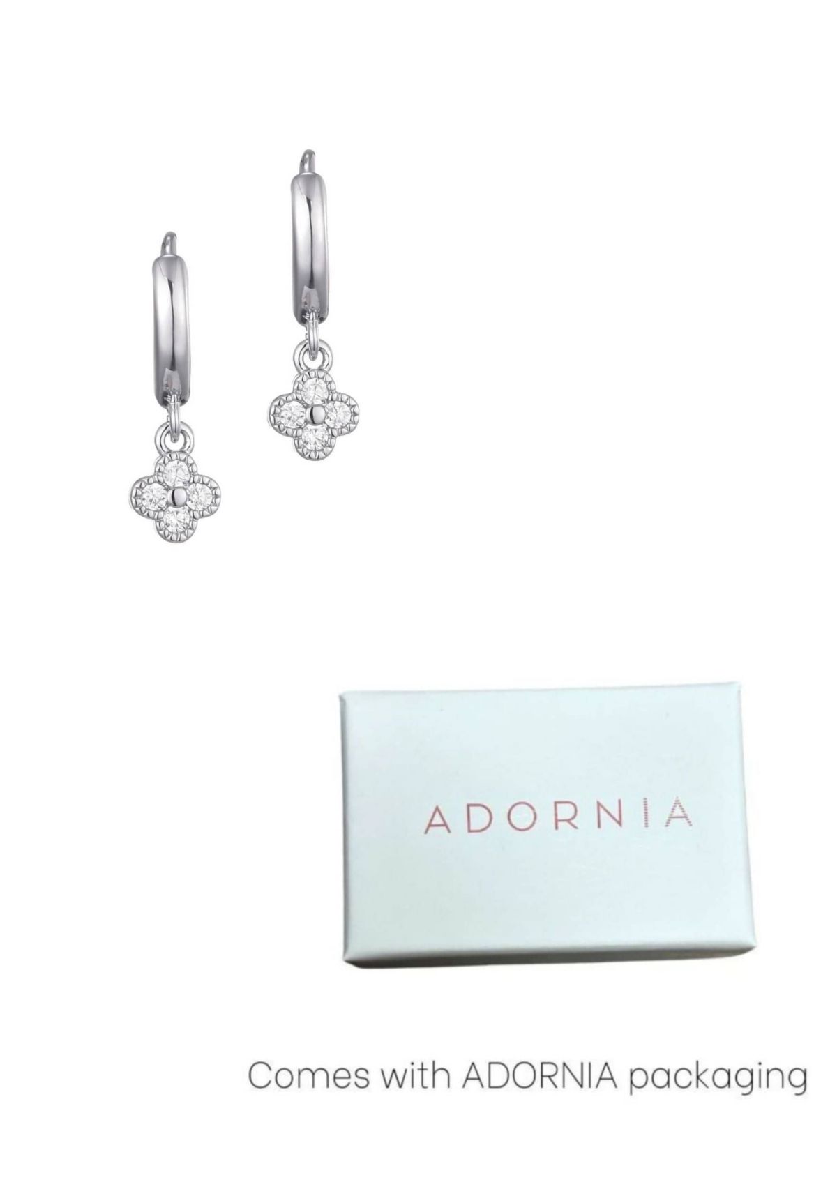 Silver Plated Extra Mini CZ Clover Dangle Huggie Earrings