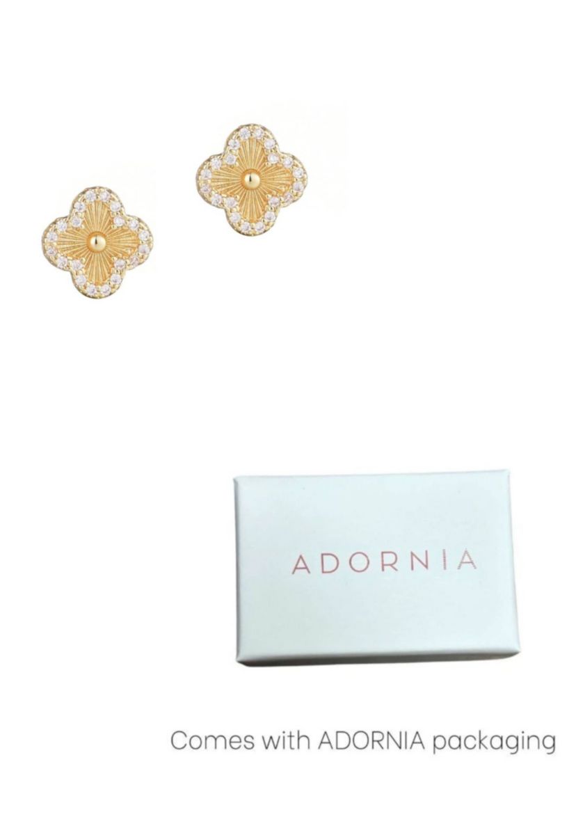 14k Gold Plated Button Clover CZ Halo Stud Earrings