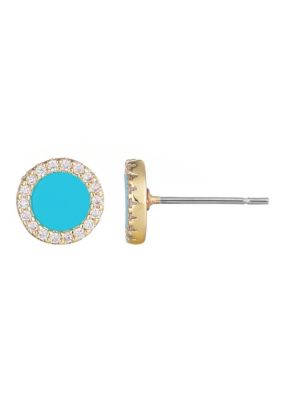 Adornia 14k Yellow Gold Plated Turquoise Circle CZ Halo Stud Earrings