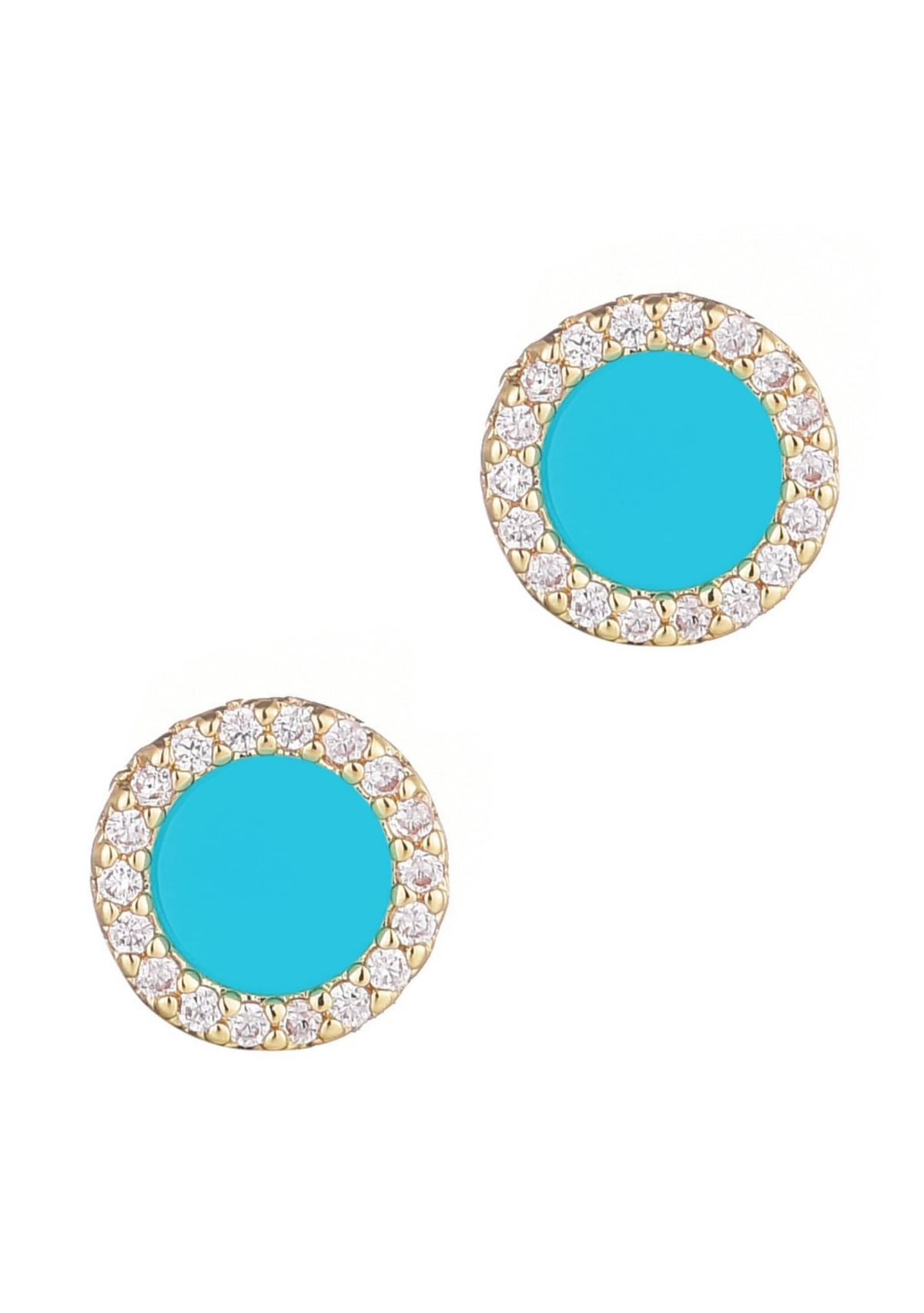 14k Yellow Gold Plated Turquoise Circle CZ Halo Stud Earrings