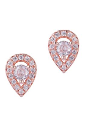 Adornia 14k Rose Gold Plated Pear Cut Halo Crystal Stud Earrings