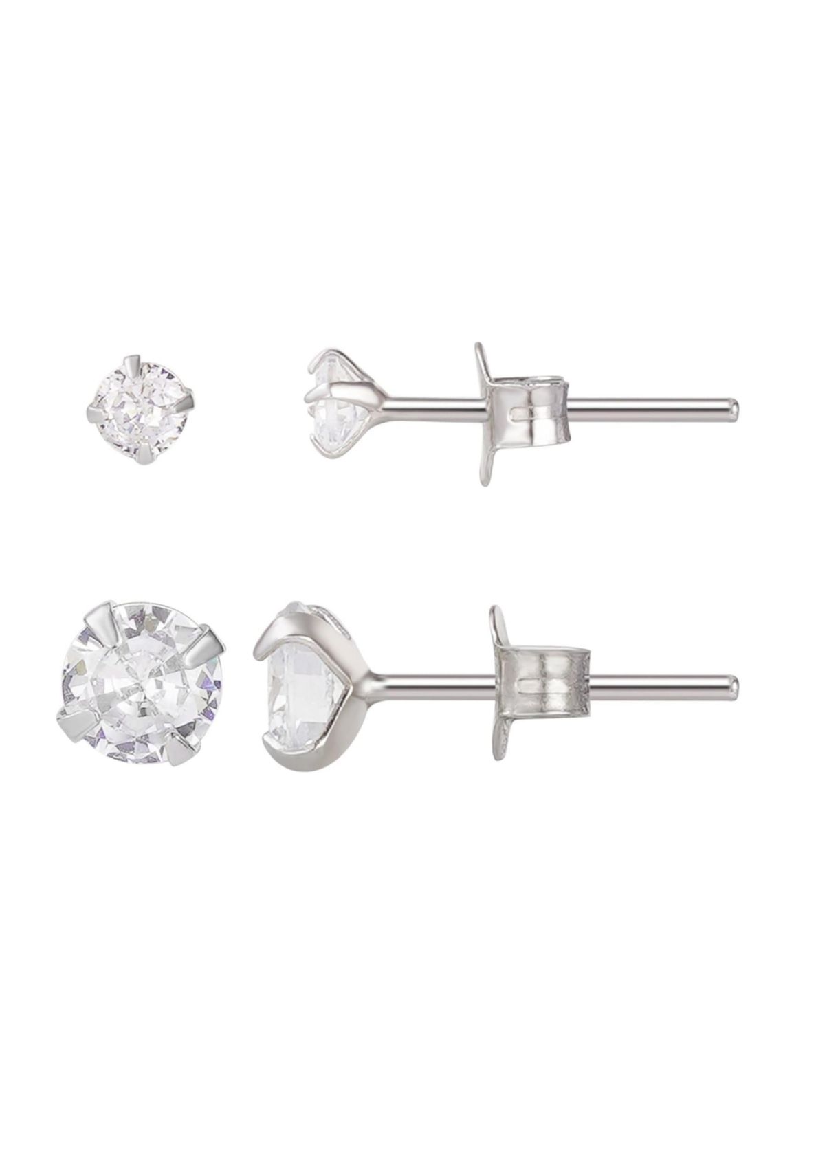 .925 Sterling Silver Solitaire Stud Earrings Set