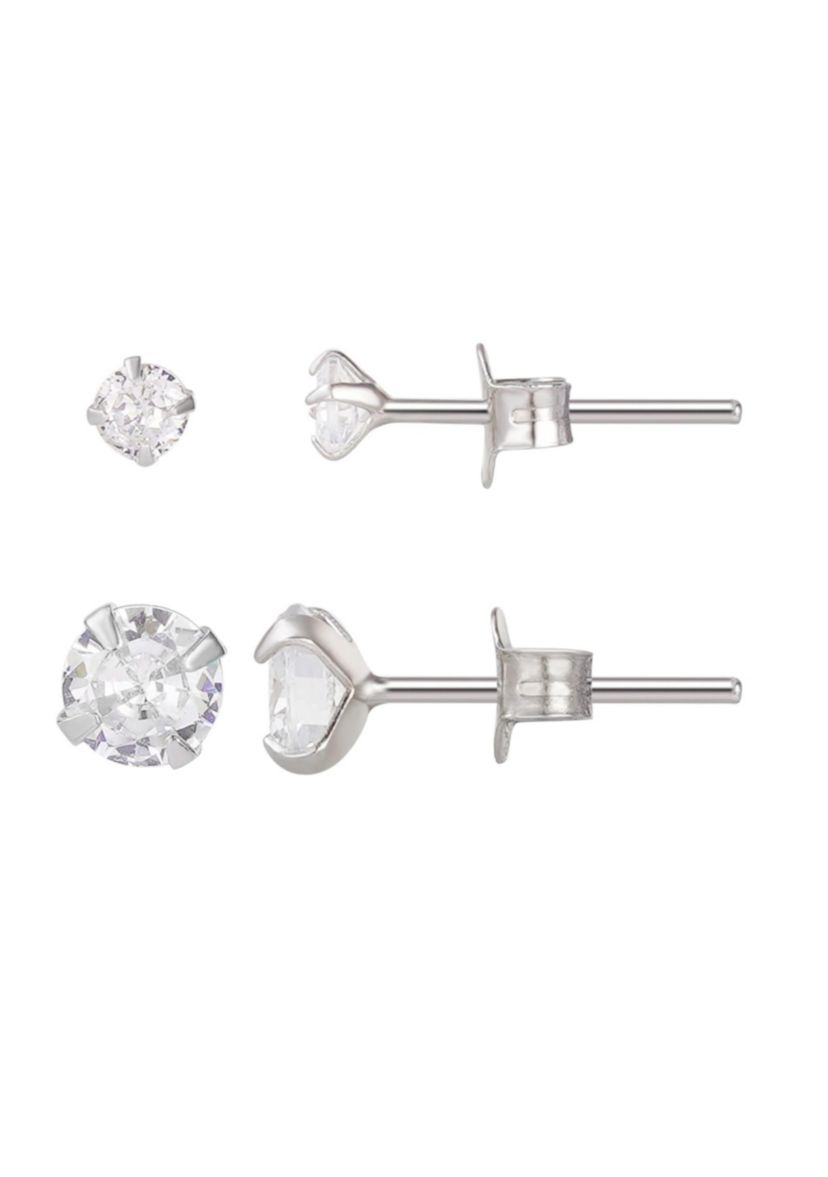 .925 Sterling Silver Solitaire Stud Earrings Set