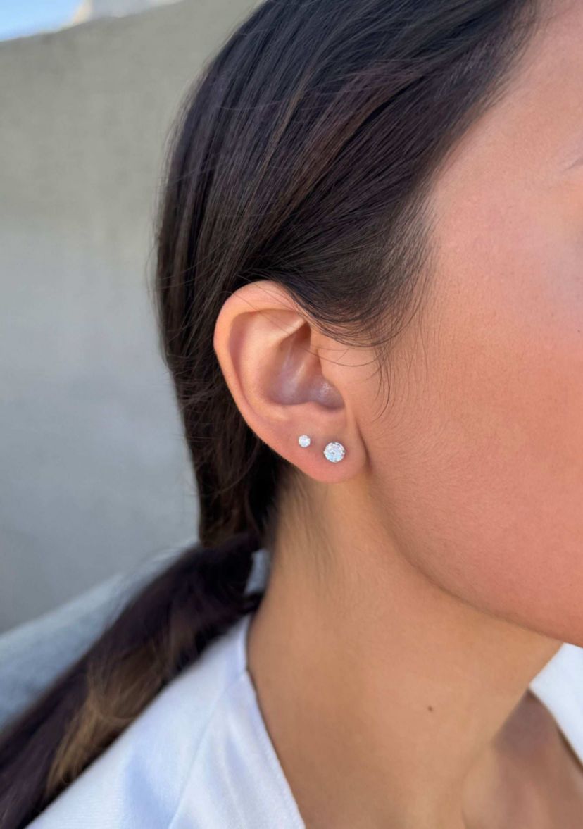 .925 Sterling Silver Solitaire Stud Earrings Set