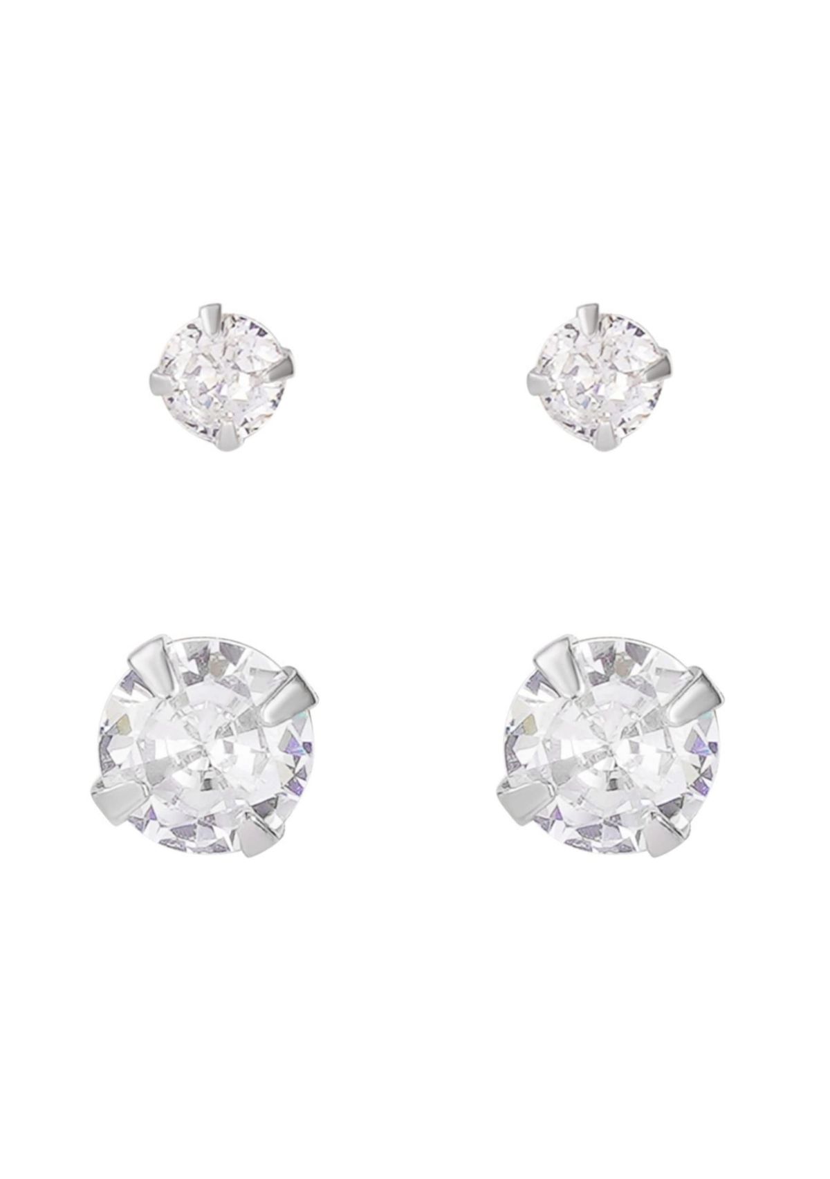 .925 Sterling Silver Solitaire Stud Earrings Set