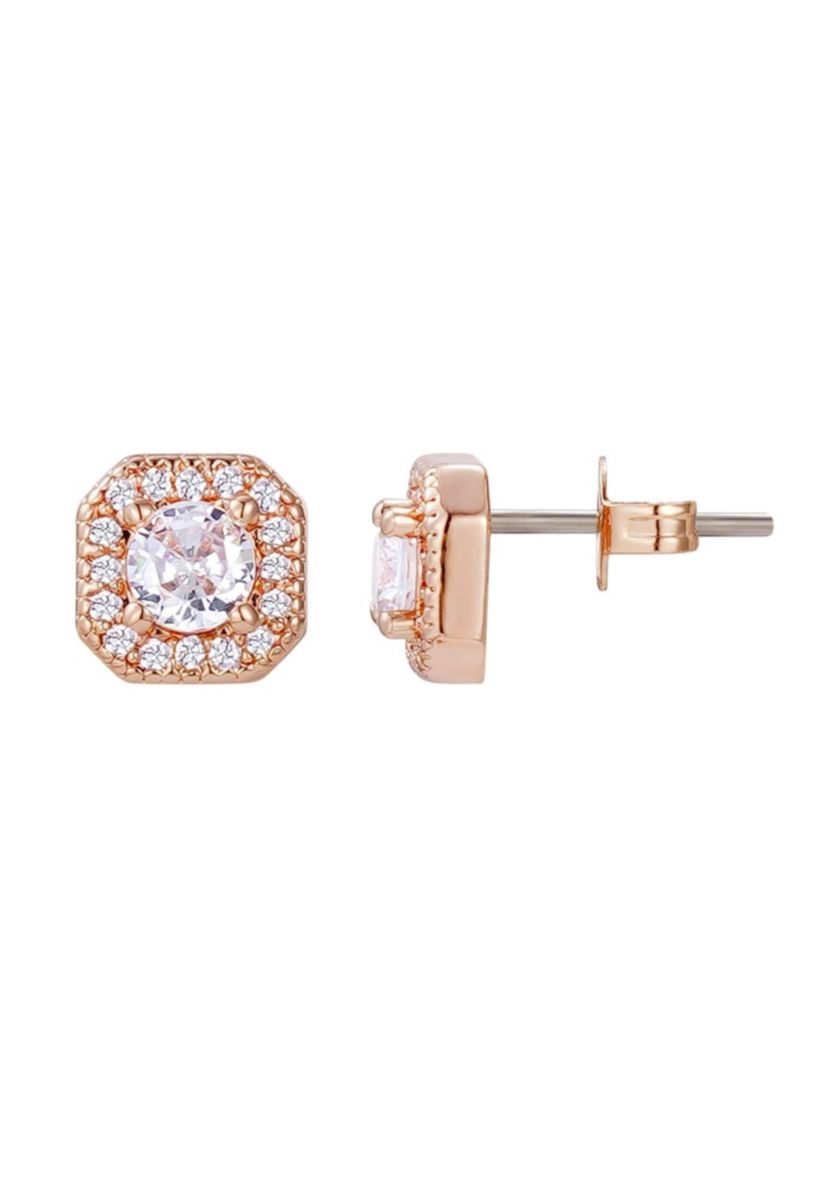 14k Rose Gold CZ Halo Square Cushion Stud Earrings