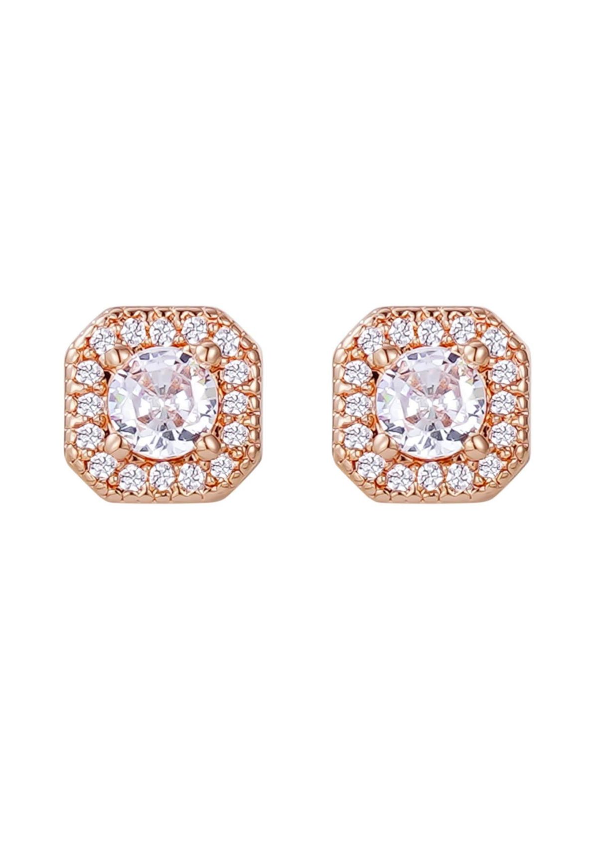 14k Rose Gold CZ Halo Square Cushion Stud Earrings