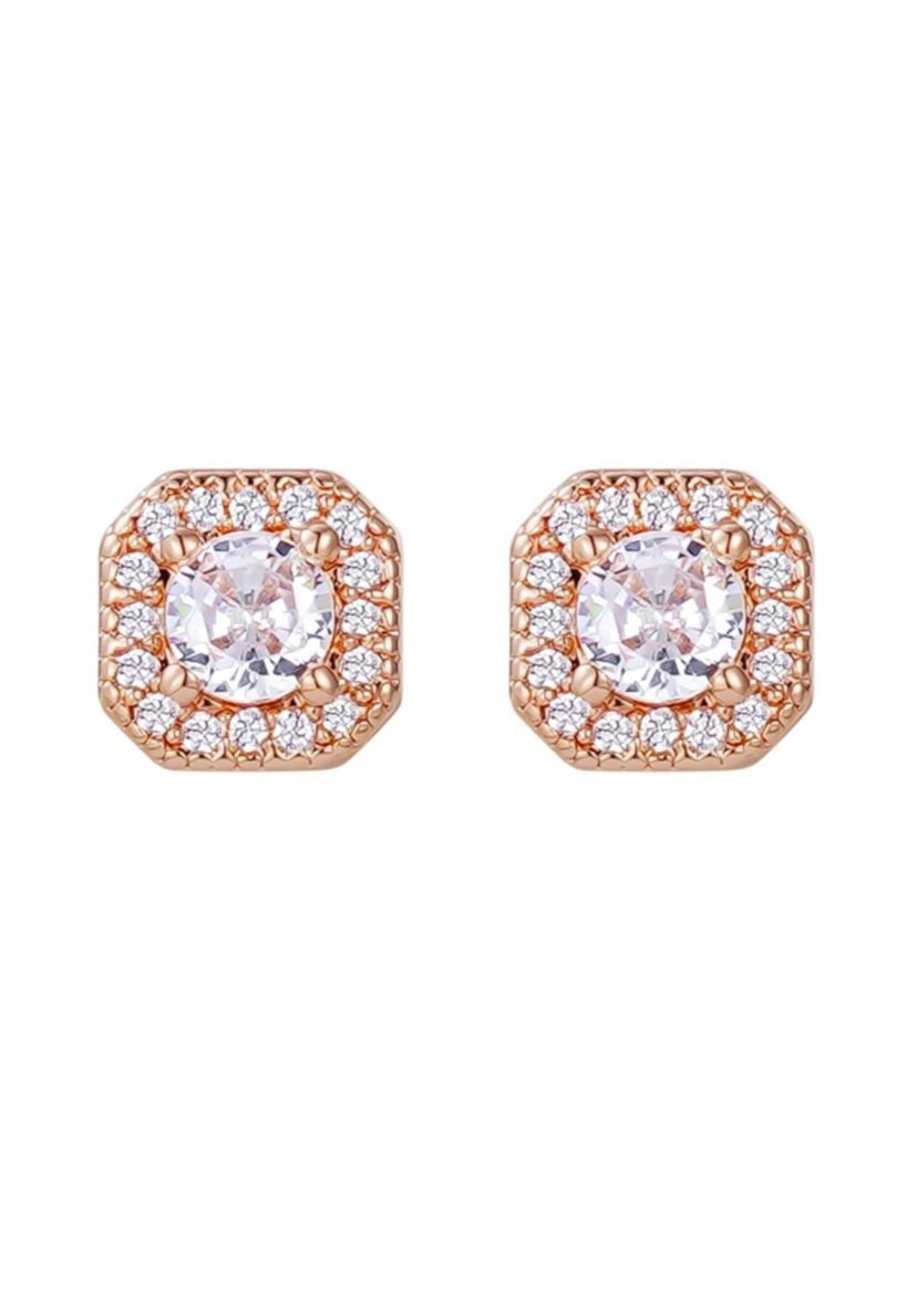 14k Rose Gold CZ Halo Square Cushion Stud Earrings