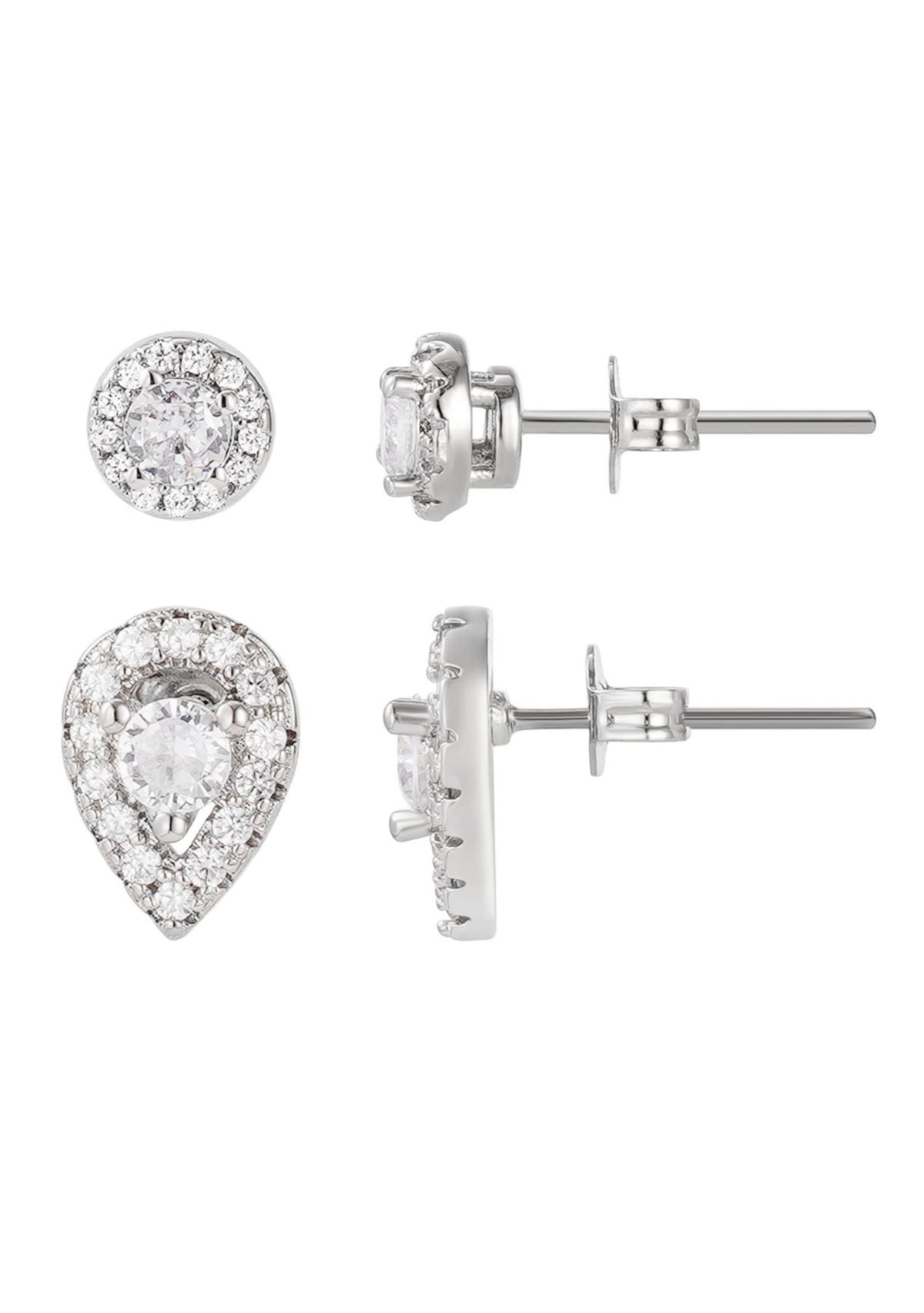 Silver Plated Set of 2 Halo Stud Earrings