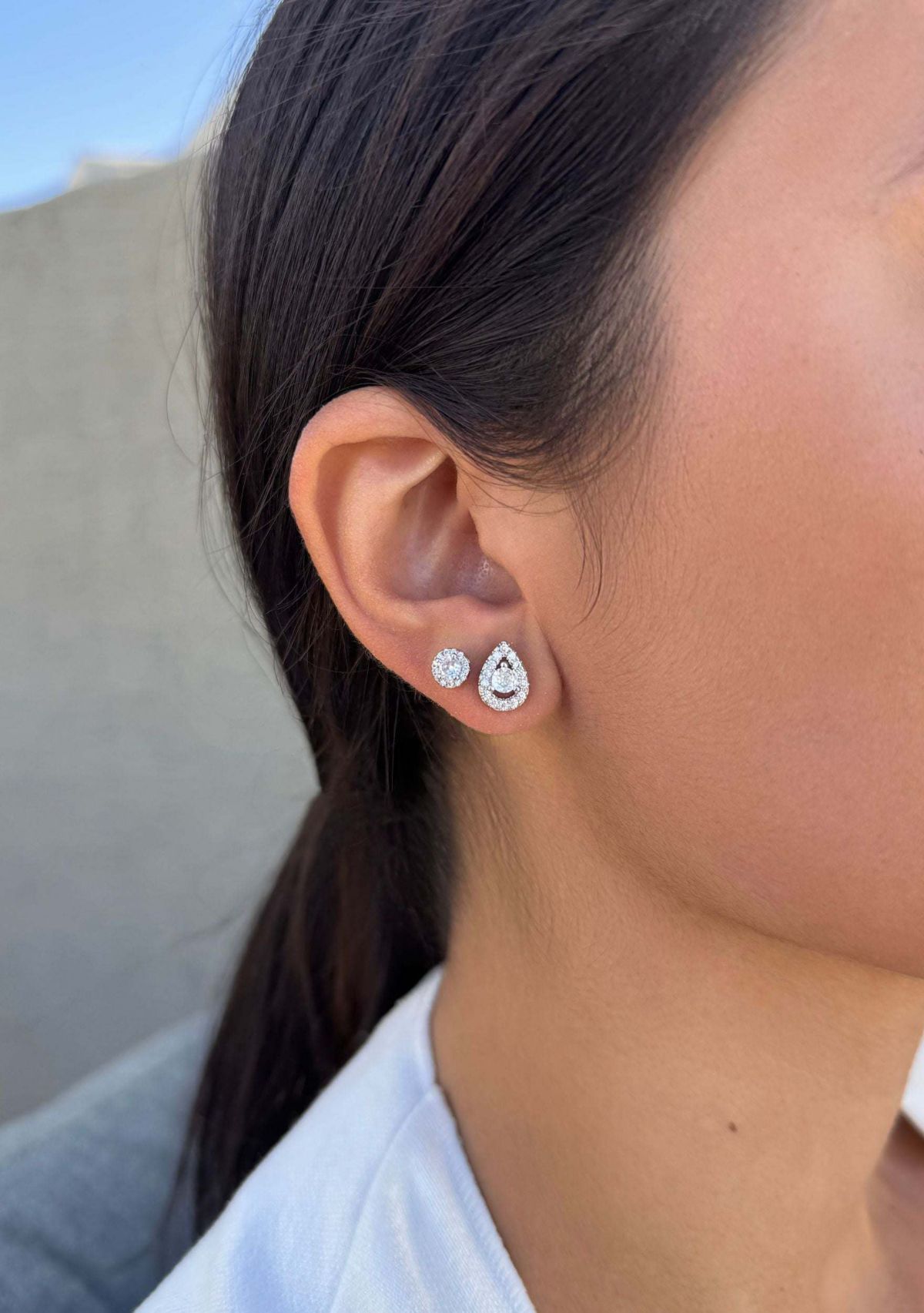 Silver Plated Set of 2 Halo Stud Earrings