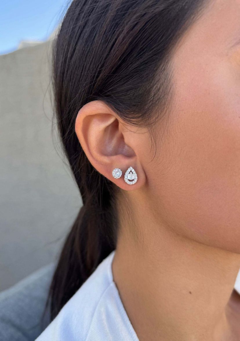 Silver Plated Set of 2 Halo Stud Earrings