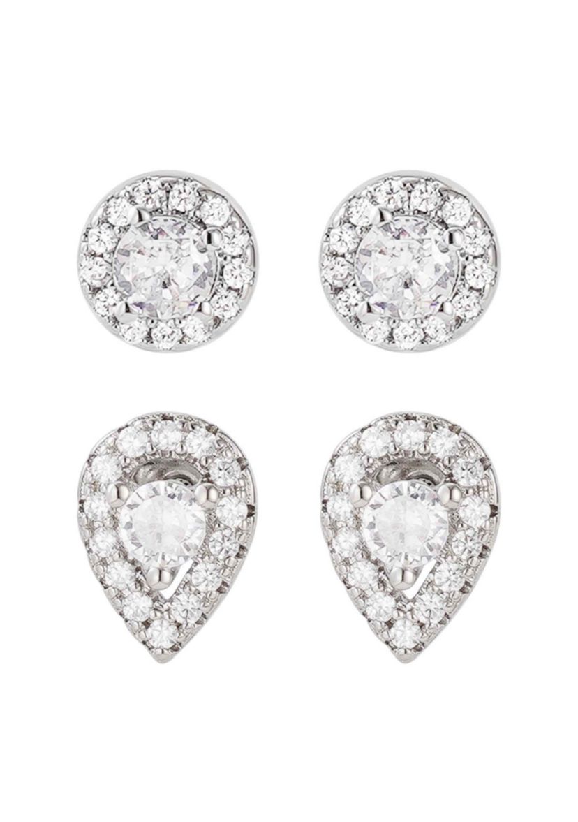 Silver Plated Set of 2 Halo Stud Earrings