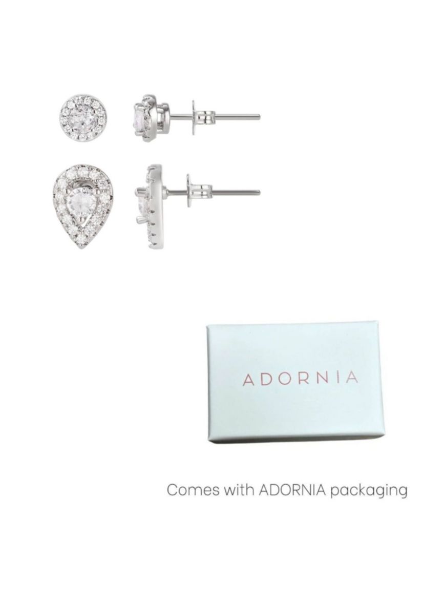 Silver Plated Set of 2 Halo Stud Earrings