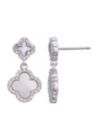 Silver Plated Double White Mother of Pearl CZ Drop Earrings