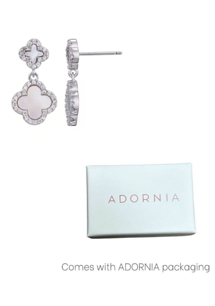 Silver Plated Double White Mother of Pearl CZ Drop Earrings