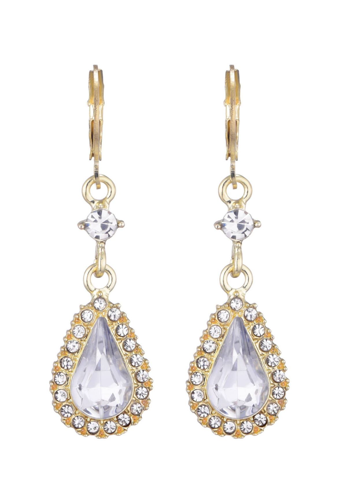 Gold Plated Pear Crystal Halo Drop Earrings