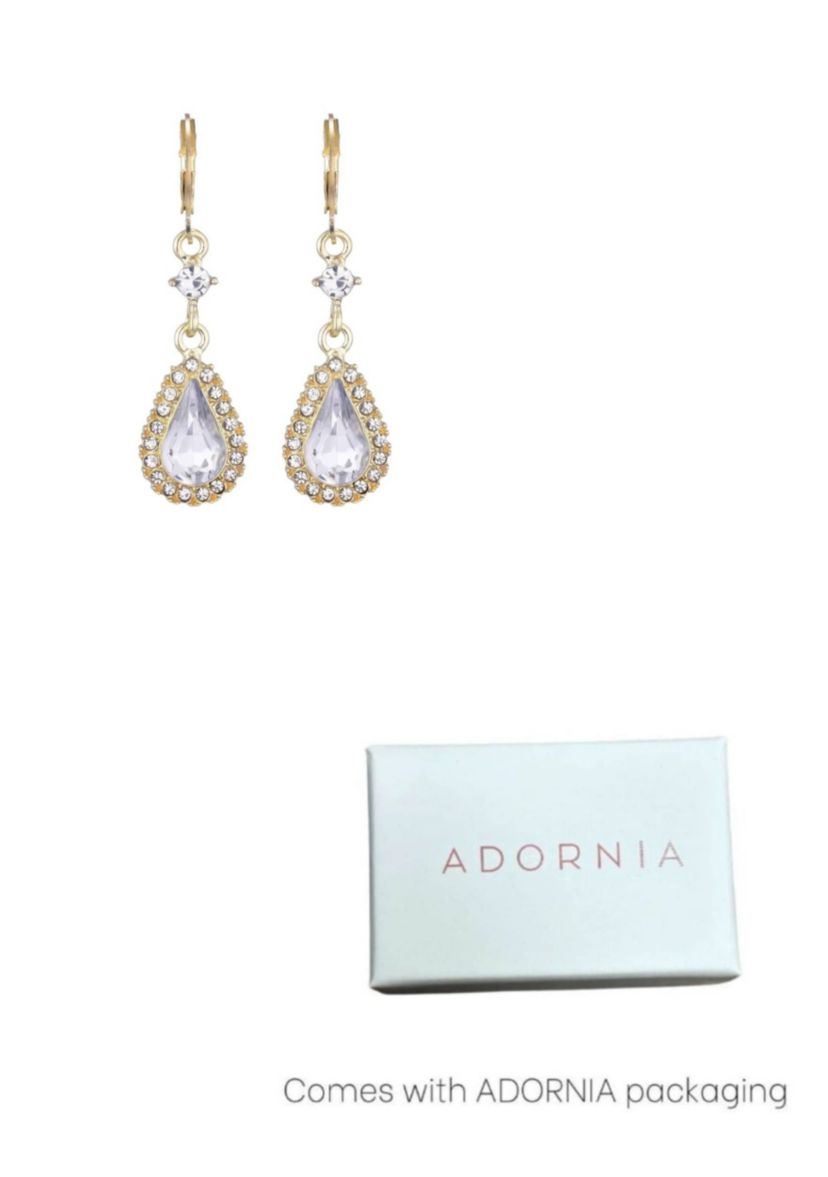 Gold Plated Pear Crystal Halo Drop Earrings