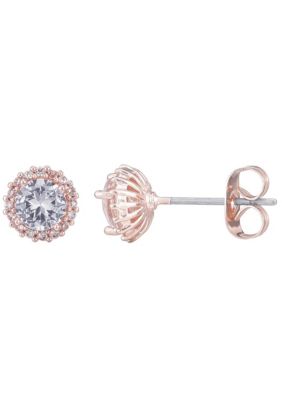 Adornia 14k Rose Gold Plated Halo CZ Stud Earrings