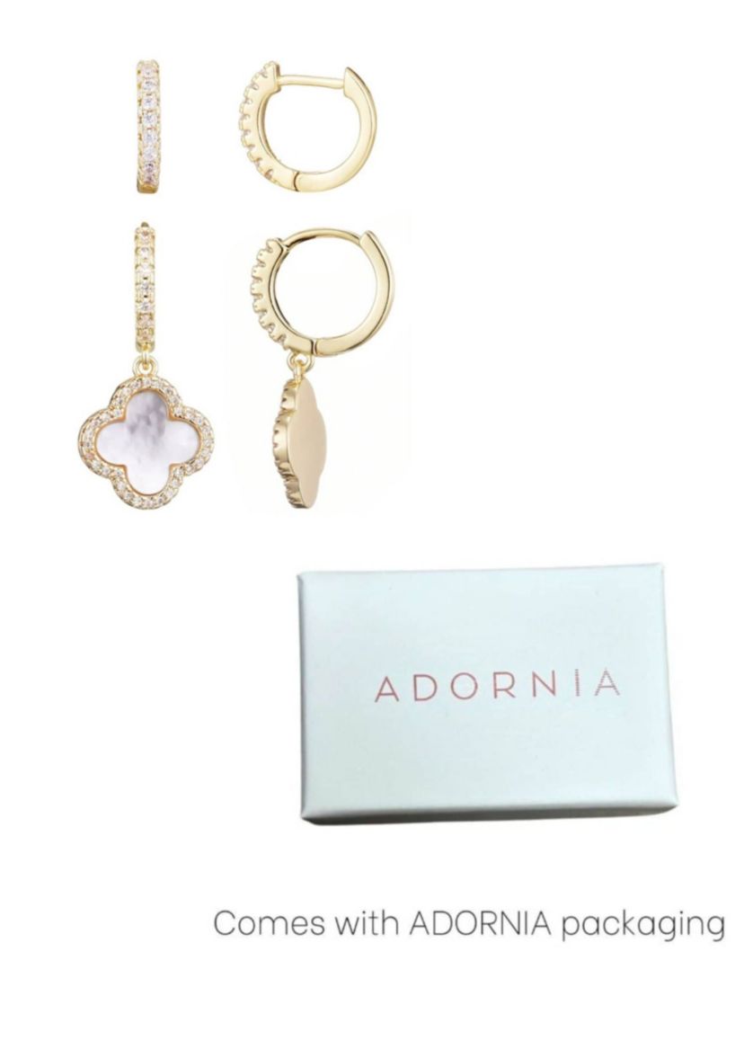 14k Gold Plated Halo White Mother of Pearl Clover CZ Huggie Set