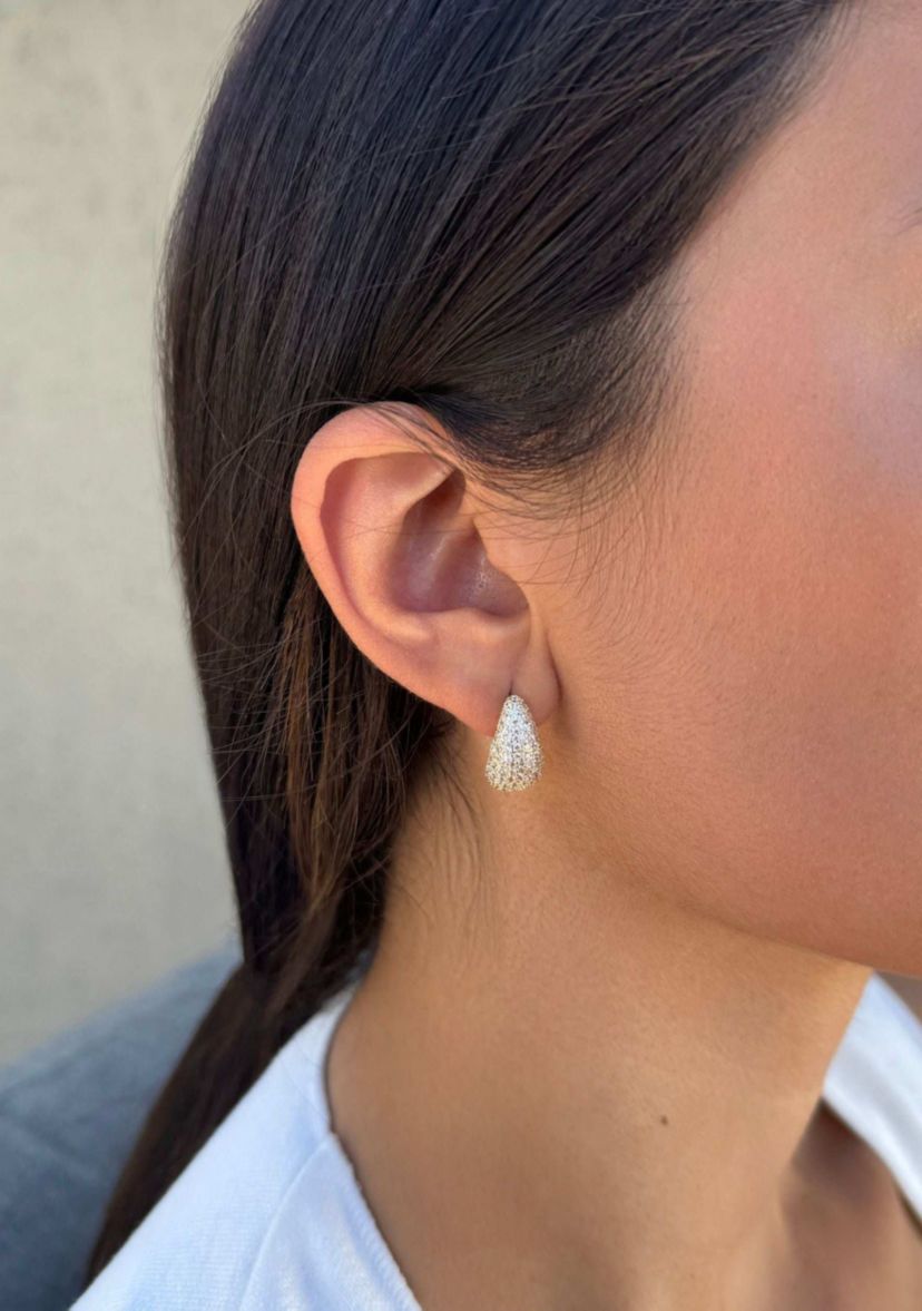 14k Gold Plated Crystal and Plain Chunky Hoop Set