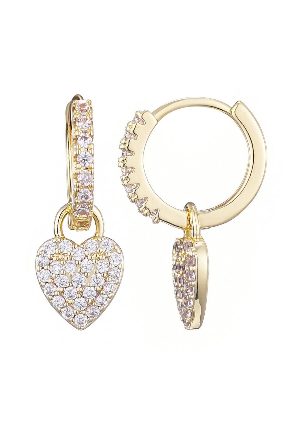 14k Gold Plated CZ Heart Huggie Earrings