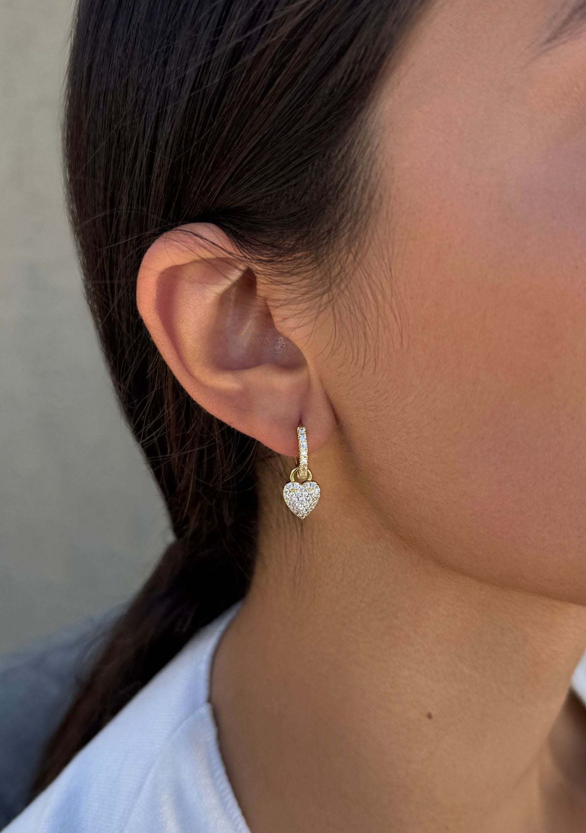 14k Gold Plated CZ Heart Huggie Earrings