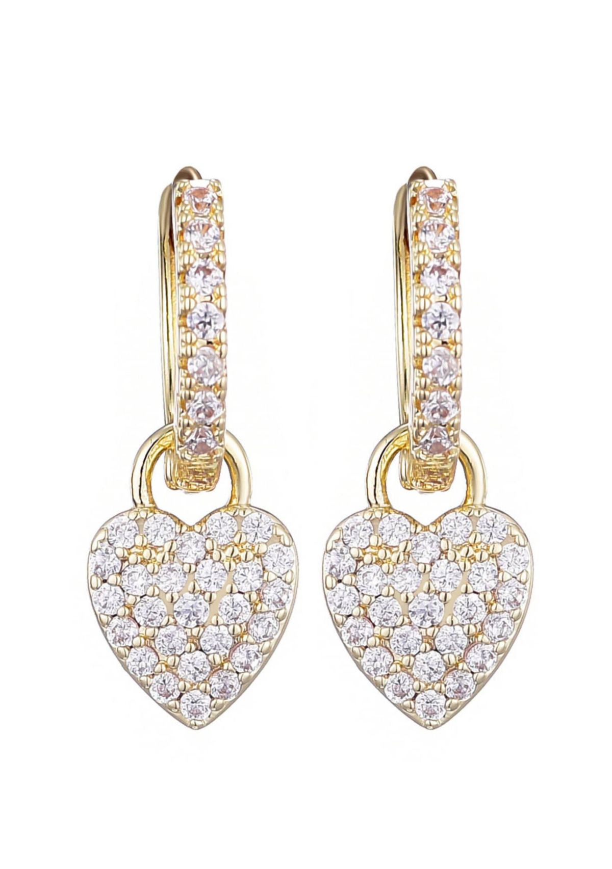 14k Gold Plated CZ Heart Huggie Earrings