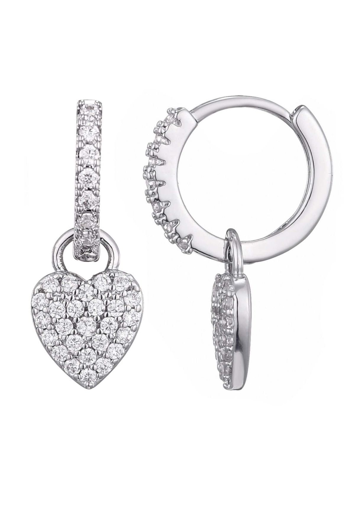 Silver Plated CZ Heart Huggie Earrings