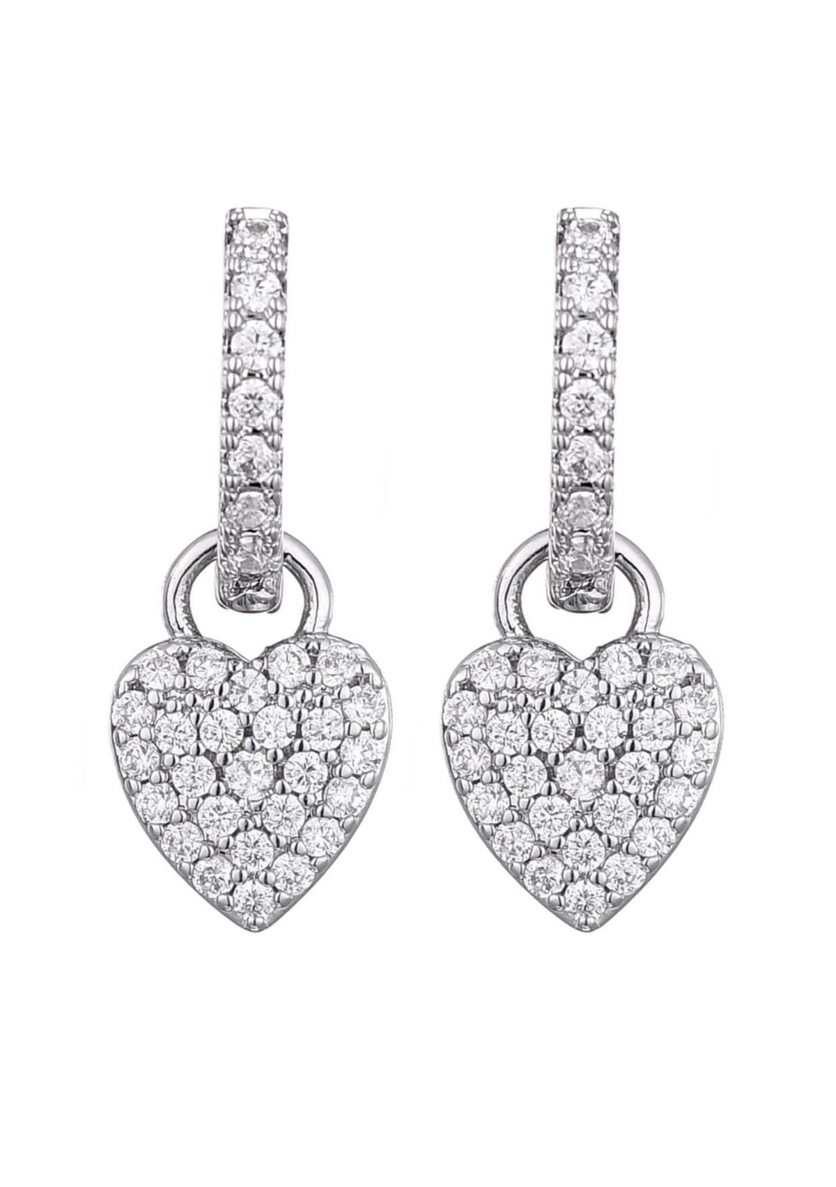 Silver Plated CZ Heart Huggie Earrings