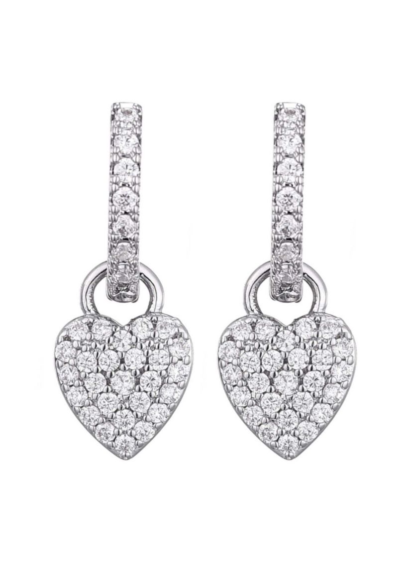 Silver Plated CZ Heart Huggie Earrings
