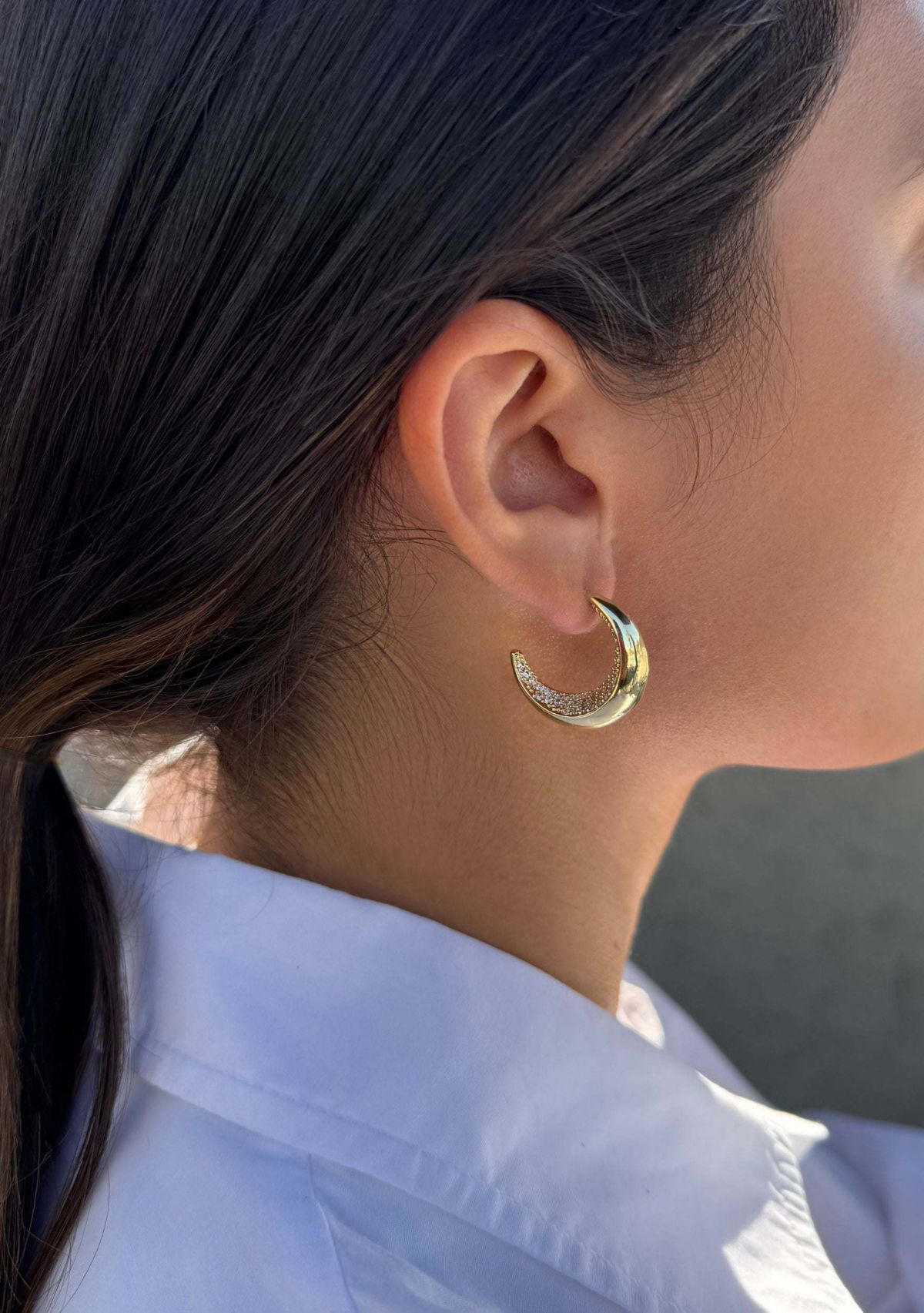 14k Gold Plated Crystal Lined Hoop Earrings