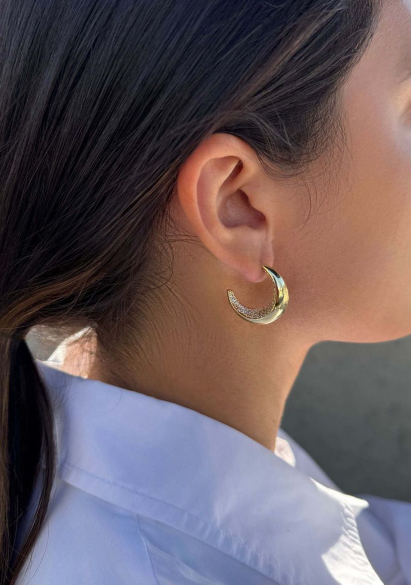 14k Gold Plated Crystal Lined Hoop Earrings