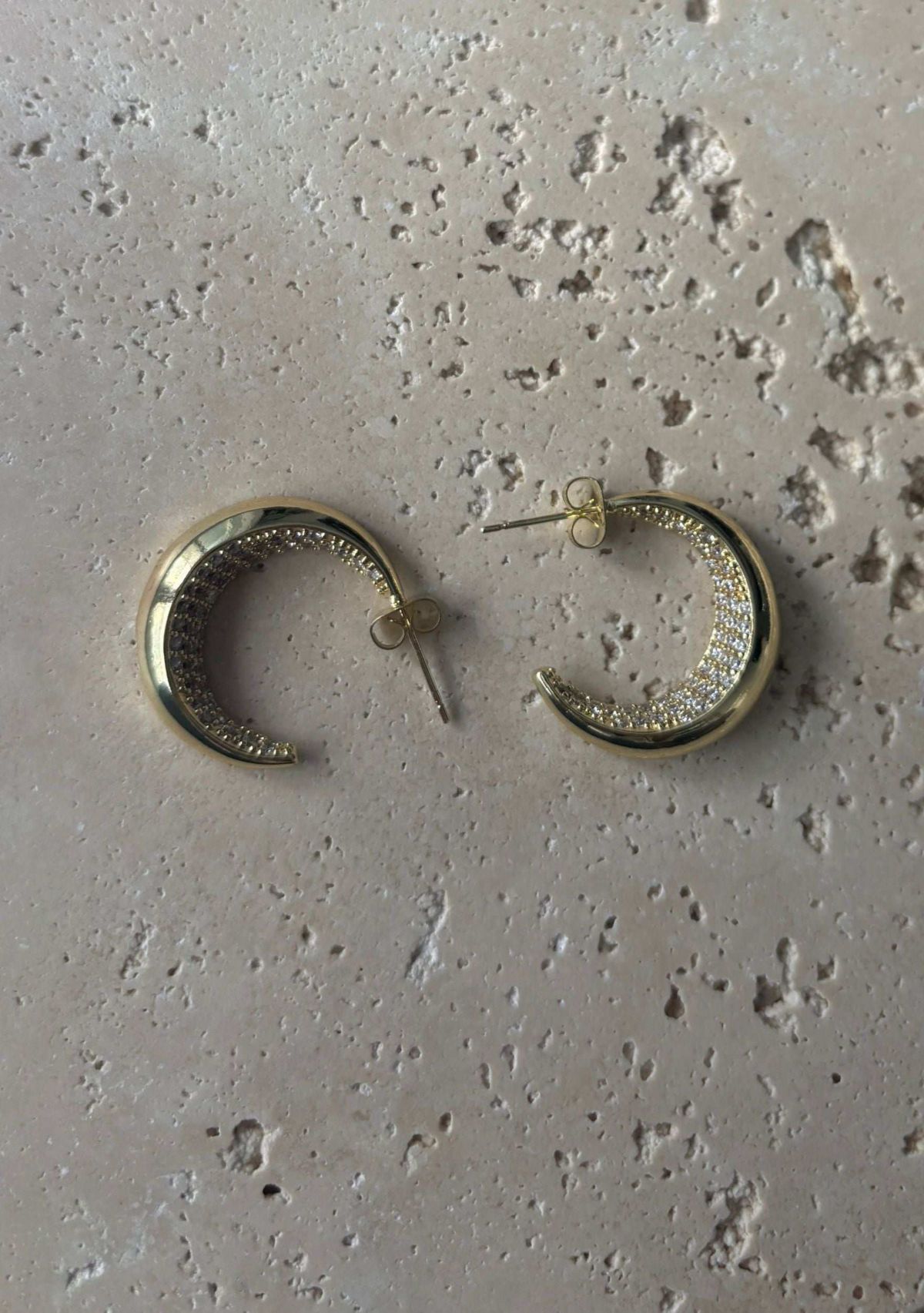 14k Gold Plated Crystal Lined Hoop Earrings