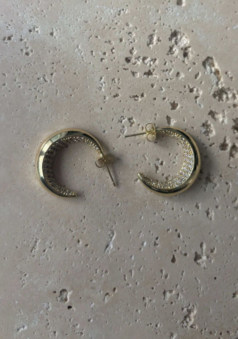 14k Gold Plated Crystal Lined Hoop Earrings