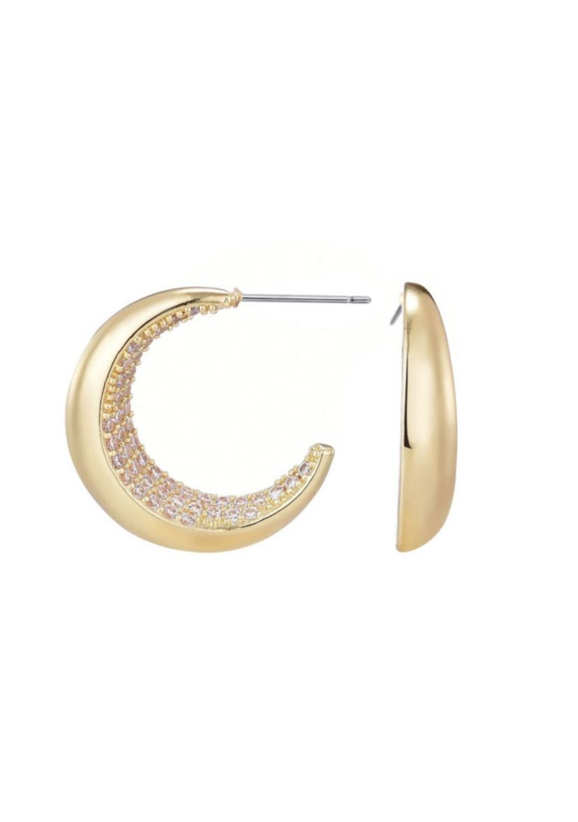 14k Gold Plated Crystal Lined Hoop Earrings