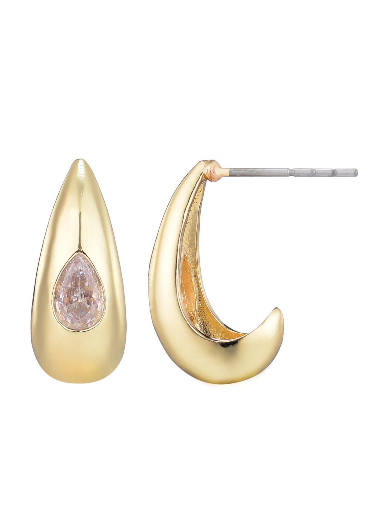 14k Gold Plated Pear Crystal Stone Teardrop Stud Earrings