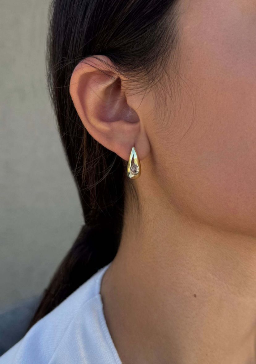 14k Gold Plated Pear Crystal Stone Teardrop Stud Earrings