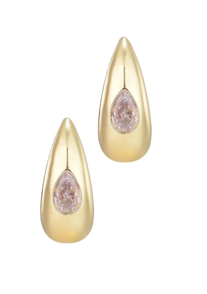 14k Gold Plated Pear Crystal Stone Teardrop Stud Earrings