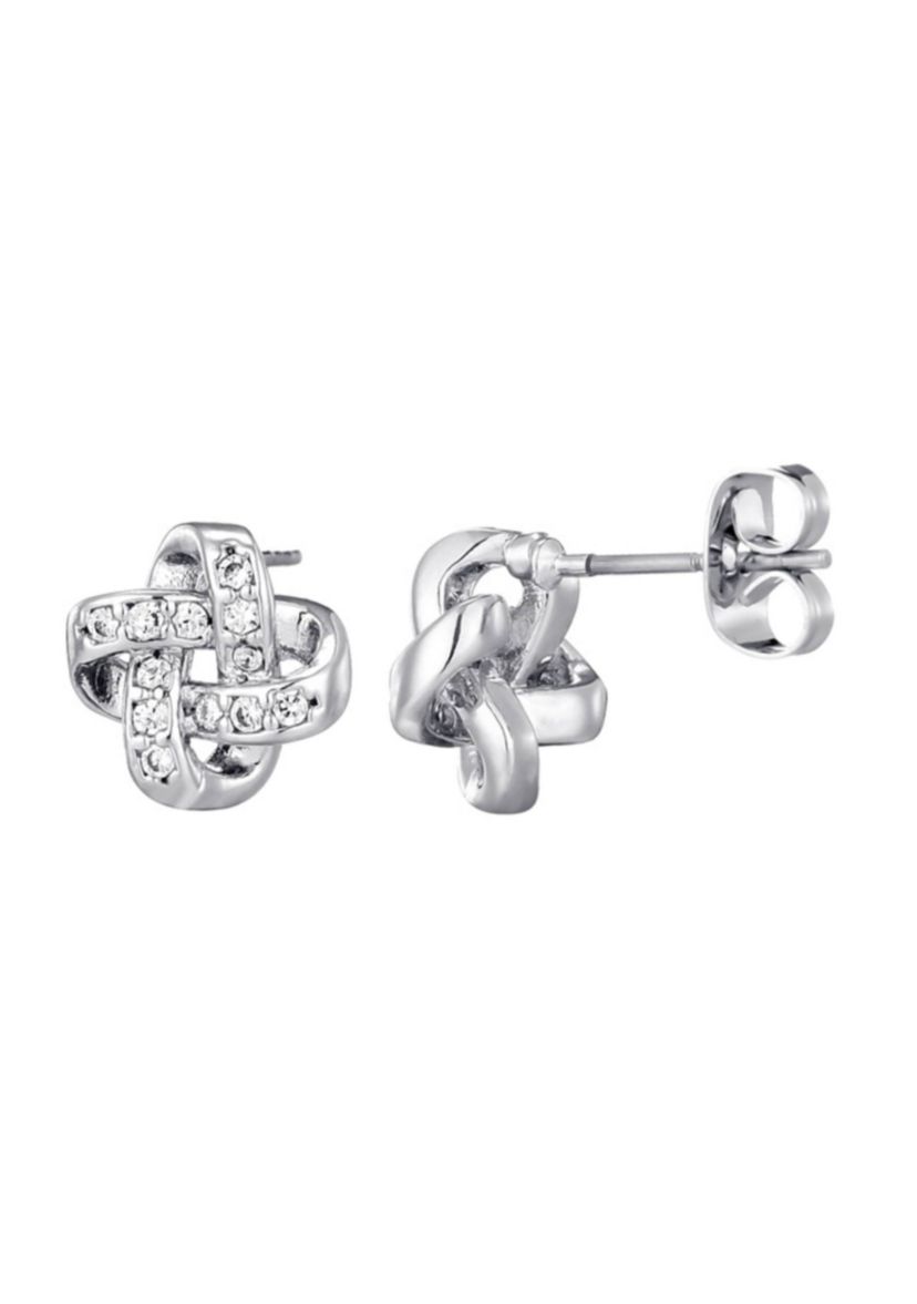Silver Plated CZ Knot Twist Stud Earrings